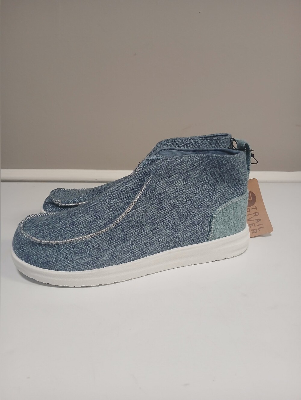 Blue Denim Look Slip On High Top Shoes 9 & 10 New!